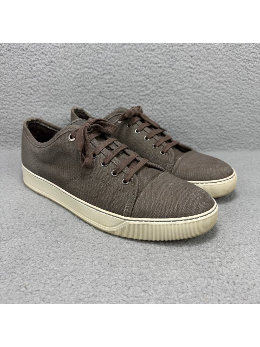 Lanvin DBB1 Mens 12 / UK 11 Shoes Grey Canvas Low Top Cap Toe Casual Sneakers